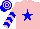 Silk - Pink, blue star, blue chevrons on pink sleeves, hooped cap
