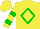 Silk - Yellow, green diamond frame, green bars on sleeves, yellow cap