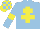 Silk - light blue, yellow cross of lorraine, light blue sleeves, yellow armlets, yellow cap, light blue checked