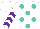 Silk - White, turquoise dots, purple chevrons sleeves
