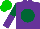 Silk - Purple, purple emblem on forest green ball, forest green and purple halved sleeves, green cap