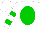 Silk - White, white circled e on green oval, green bars on sleeves, white cap