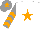 Silk - White, orange star, grey and orange chevrons on sleeves, grey cap, orange star