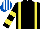 Silk - Black, yellow braces, hooped sleeves, royal blue and white striped cap