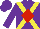 Silk - Purple, white and yellow cross sashes with red diamond, purple cap