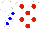 Silk - White, red spots, blue dots on sleeves, white cap