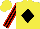 Silk - Yellow, black diamond, black & red stripes on sleeves, yellow cap