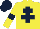 Silk - yellow, dark blue cross of lorraine, dark blue armlets, dark blue cap