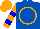 Silk - Royal blue, orange circle, orange sleeves, two blue hoops, orange cap