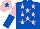 Silk - Royal blue, pink stars,pink and royal blue halved sleeves , pink cap, royal blue star