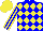 Silk - Blue, yellow diamonds, yellow stripes on blue sleeves, yellow cap