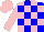 Silk - Blue and pink blocks, pink sleeves, pink cap