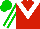 Silk - Red, white v, green and white stripe on sleeves, green cap