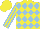 Silk - Yellow and light blue diamonds, light blue stripes on yellow sleeves, yellow cap