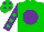 Silk - green, purple ball, purple sleeves, green dots, green cap, purple spots