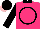 Silk - Hot pink, black circle, black sleeves, collar and cap, pink peak
