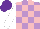 Silk - MAUVE and PINK check, WHITE sleeves, PURPLE cap