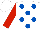 Silk - White, royal blue spots, red sleeves, white cap
