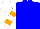 Silk - blue, orange bars on white sleeves, white cap