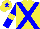 Silk - Yellow body, blue cross sashes, blue arms, yellow armlets, yellow cap, blue star