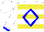 Silk - White, blue diamond frame, yellow bars and blue cuffs on white sleeves