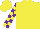 Silk - Fuschia, yellow disc, purple blocks on sleeves, yellow cap