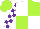 Silk - White and lime green quarters, white and purple blocks on sleeves, lime cap,