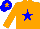 Silk - Orange body, blue-light star, blue-light arms, orange stars, blue-light cap, orange star