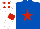 Silk - Royal blue with red star, white sleeves, red armlets, white cap, red spots