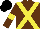 Silk - brown, yellow cross sashes, brown sleeves, yellow armlets, black cap