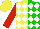 Silk - Yellow, green halves,white diamonds, red sleeves