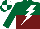 Silk - Forest green and burgundy halved horizontally, white lightning bolt, forest green and white quartered cap