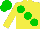 Silk - Yellow body, big-green large spots, yellow arms, big-green cap