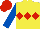 Silk - Yellow, red triple diamond, royal blue sleeves, red cap