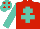 Silk - Red, turquoise cross of lorraine and sleeves, red spots on turquoise cap