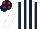 Silk - White & dark blue stripes, white sleeves, dark blue cap, red spots