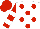 Silk - White, red dots, two white hoops on red sleeves, red cap