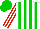 Silk - White body, green striped, white arms, red striped, green cap