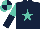 Silk - Dark blue, turquoise star, turquoise and dark blue halved sleeves, quartered cap