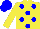 Silk - yellow, blue spots, yellow sleeves, blue cap