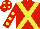 Silk - red, yellow cross belts, yellow spots on sleeves and cap