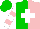 Silk - Green and pink halved, white cross, pink hoops on white sleeves