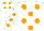 Silk - White body, orange spots, white arms, orange spots, white cap, orange spots