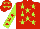 Silk - red, lime green stars, lime green sleeves, red stars, red cap, lime green stars
