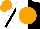 Silk - White and black halved, orange disc, black stripe on white sleeves, orange cap