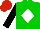 Silk - Green, white diamond, black sleeves, red cap