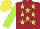Silk - Maroon, lime green stars and sleeves, yellow cap