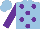 Silk - light blue, purple spots, purple sleeves, light blue cap