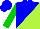 Silk - Blue and lime green diagonal halves, 'ra' on back, blue sleeve green sleeve