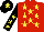 Silk - Red, yellow stars, black sleeves with yellow stars, black cap with yellow star